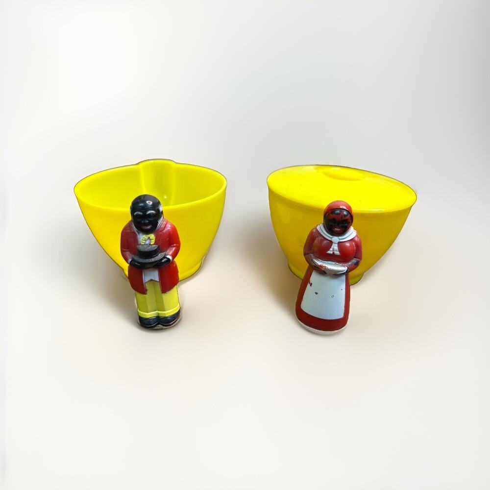 Vintage F & F Mold & Die Works Black Americana Plastic Sugar & Creamer Set USA